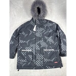 NEW Sprayground Shark Camo Fur Hood Winter Coat Size Large Womens Jacket